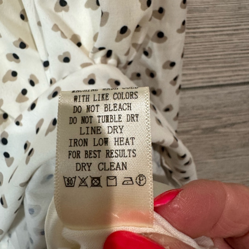 Very J Smocked bodice & sleeve long dress, Size Large, Ivory, Polka Dots - Picture 8 of 8